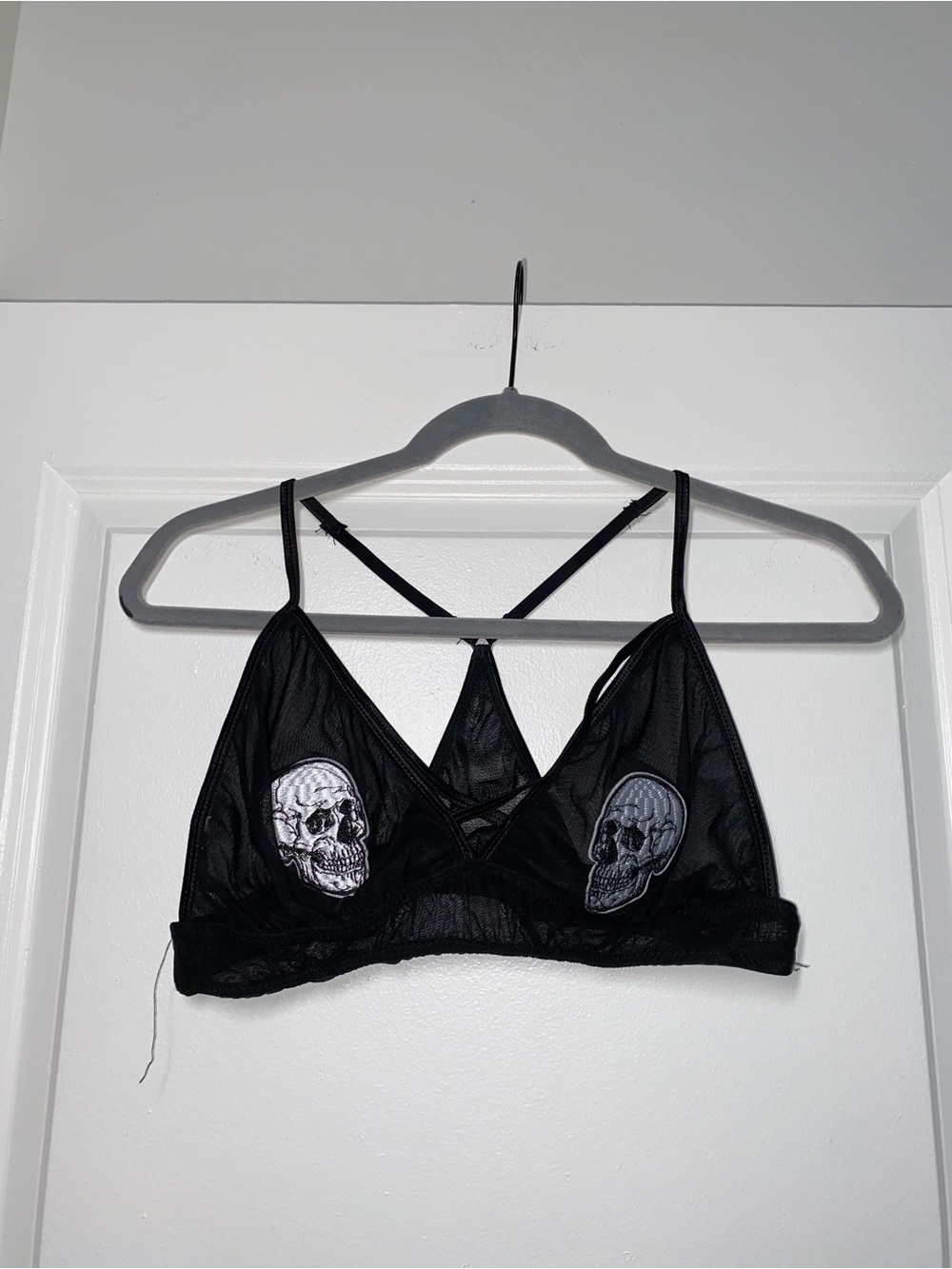 Spencer's Black Mesh Skull Appliqué Bralette